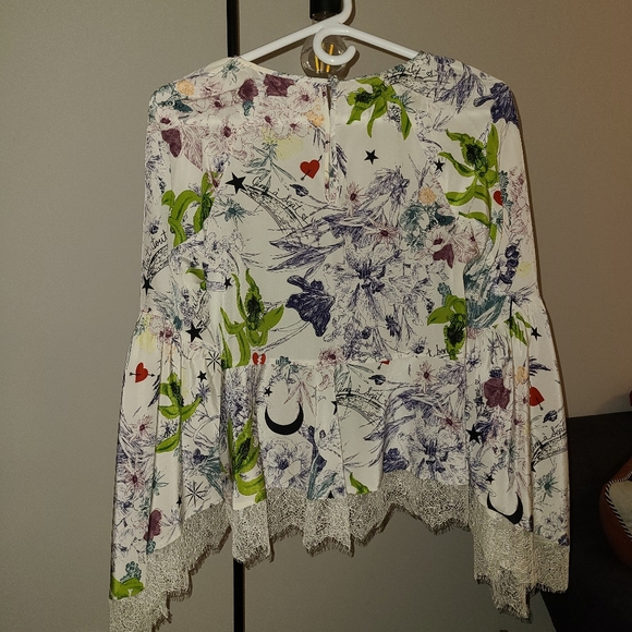 Cinq a Sept 5a7 Avalon Floral-Print Silk Top Blouse with Lace - Picture 7 of 7